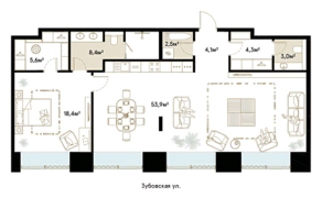Апарт-отель «Roza Rossa», планировка 1-комнатной квартиры, 100.20 м²