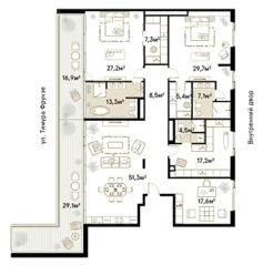 Апарт-отель «Roza Rossa», планировка 3-комнатной квартиры, 235.10 м²