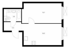 ЖК «Кузьминский лес», планировка 1-комнатной квартиры, 39.20 м²