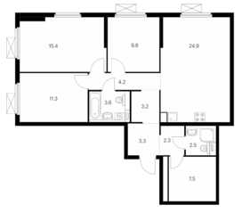 ЖК «Кузьминский лес», планировка 3-комнатной квартиры, 88.00 м²