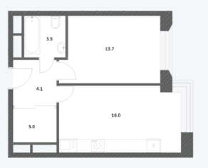 ЖК «Городские истории», планировка 1-комнатной квартиры, 40.17 м²