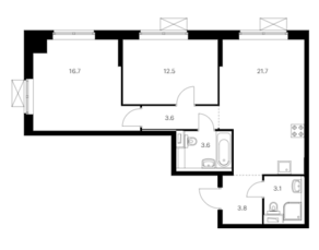 ЖК «Римского-Корсакова 11», планировка 2-комнатной квартиры, 65.00 м²