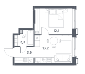 ЖК «Portland», планировка 1-комнатной квартиры, 32.50 м²