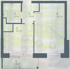 ЖК «Кварта», планировка 1-комнатной квартиры, 40.00 м²