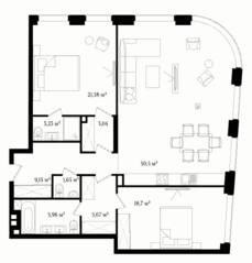 Апарт-отель «Vernissage», планировка 3-комнатной квартиры, 119.50 м²