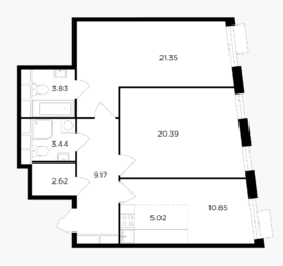 ЖК «TopHILLS», планировка 3-комнатной квартиры, 76.67 м²