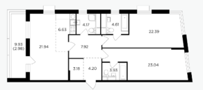ЖК «TopHILLS», планировка 3-комнатной квартиры, 104.99 м²