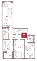 ЖК «Legacy», планировка 4-комнатной квартиры, 103.70 м²