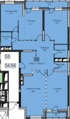 ЖК «Измайловский проезд 22-1», планировка 3-комнатной квартиры, 126.80 м²