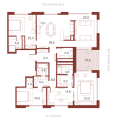 Апарт-отель «Ильинка, 3/8», планировка 4-комнатной квартиры, 200.10 м²