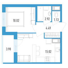 ЖК «Магеллан», планировка 1-комнатной квартиры, 35.57 м²