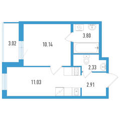 ЖК «Aerocity Family», планировка 1-комнатной квартиры, 31.72 м²