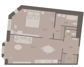 МФК «Северная Корона (ПСК)», планировка 1-комнатной квартиры, 72.22 м²