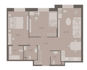 МФК «Северная Корона (ПСК)», планировка 2-комнатной квартиры, 83.23 м²