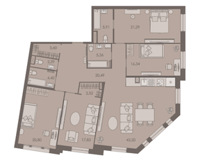 МФК «Северная Корона (ПСК)», планировка 4-комнатной квартиры, 163.94 м²