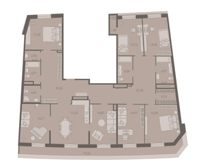 МФК «Северная Корона (ПСК)», планировка 5-комнатной квартиры, 216.52 м²