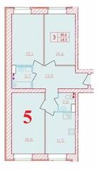 ЖК «Новый мир», планировка 3-комнатной квартиры, 80.60 м²