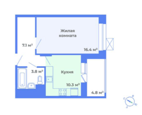 ЖК «Цветочный город», планировка 1-комнатной квартиры, 40.00 м²