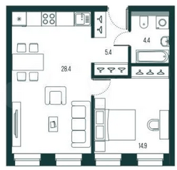 ЖК «Project 6/3», планировка 1-комнатной квартиры, 53.10 м²