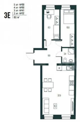 ЖК «Project 6/3», планировка 3-комнатной квартиры, 65.10 м²