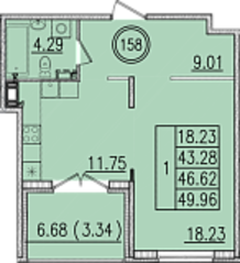 МЖК «Образцовый квартал 13», планировка 1-комнатной квартиры, 49.96 м²