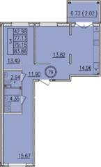 МЖК «Образцовый квартал 13», планировка 3-комнатной квартиры, 83.86 м²