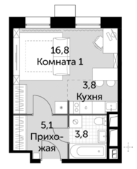 Апарт-отель «Движение. Тушино», планировка 1-комнатной квартиры, 29.50 м²