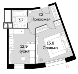 Апарт-отель «Движение. Тушино», планировка 1-комнатной квартиры, 39.60 м²