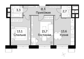 Апарт-отель «Движение. Тушино», планировка 2-комнатной квартиры, 56.70 м²