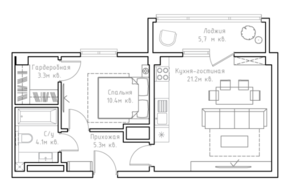 МФК «Резиденции Замоскворечье», планировка 2-комнатной квартиры, 50.00 м²