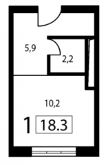 ЖК «New Form Жигулевская», планировка 1-комнатной квартиры, 18.30 м²