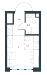 МФК «Level Южнопортовая», планировка 1-комнатной квартиры, 17.70 м²