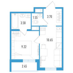ЖК «Aerocity 5», планировка 1-комнатной квартиры, 29.92 м²