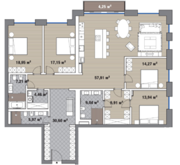 ЖК «Вишневый сад», планировка 4-комнатной квартиры, 189.80 м²