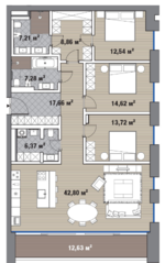 ЖК «Вишневый сад», планировка 4-комнатной квартиры, 138.28 м²