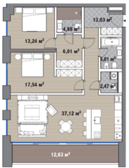ЖК «Вишневый сад», планировка 4-комнатной квартиры, 105.72 м²
