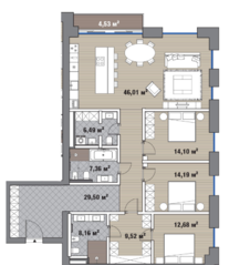 ЖК «Вишневый сад», планировка 4-комнатной квартиры, 149.59 м²