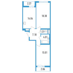 ЖК «Aerocity 4», планировка 2-комнатной квартиры, 61.93 м²
