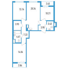 ЖК «Aerocity 4», планировка 3-комнатной квартиры, 83.00 м²