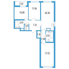 ЖК «Aerocity 4», планировка 3-комнатной квартиры, 83.08 м²