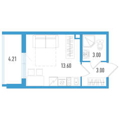 ЖК «Aerocity 5», планировка студии, 21.70 м²