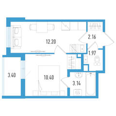 ЖК «Aerocity 5», планировка 1-комнатной квартиры, 31.57 м²