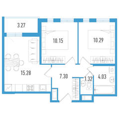 ЖК «Aerocity 5», планировка 2-комнатной квартиры, 50.00 м²