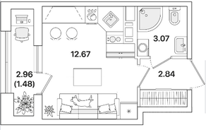 ЖК «Академик», планировка студии, 20.06 м²
