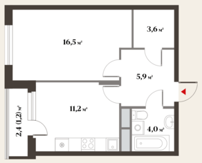 ЖК Миниполис «Восемь кленов», планировка 1-комнатной квартиры, 42.40 м²