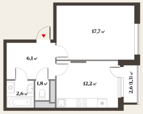 ЖК Миниполис «Восемь кленов», планировка 1-комнатной квартиры, 41.70 м²