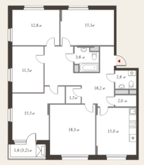 ЖК Миниполис «Восемь кленов», планировка 5-комнатной квартиры, 115.70 м²