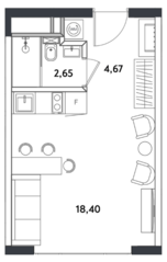 Апарт-отель «Измайловский парк», планировка студии, 25.72 м²
