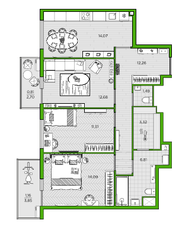 ЖК «FRIENDS», планировка 3-комнатной квартиры, 78.20 м²