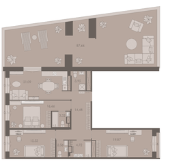 МФК «Северная Корона (ПСК)», планировка 3-комнатной квартиры, 129.39 м²